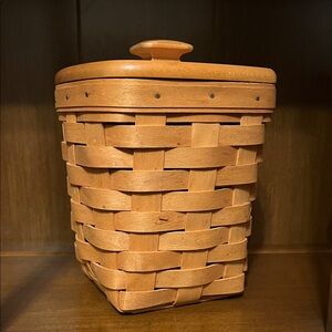 Longaberger Tan Woven Small Spoon Basket with Lid